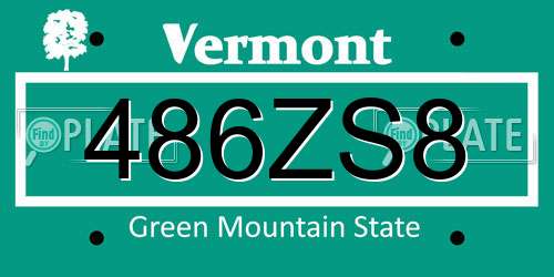 486ZS8 Vermont License Plate