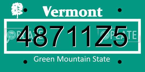 48711Z5 Vermont License Plate