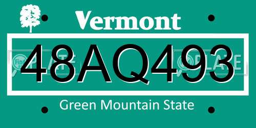 48AQ493 Vermont License Plate