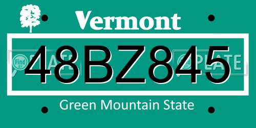 48BZ845 Vermont License Plate