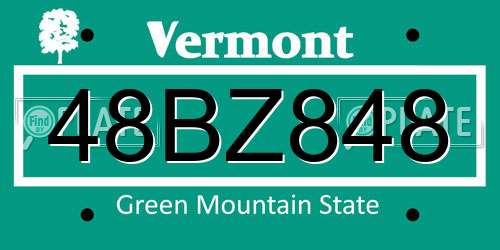 48BZ848 Vermont License Plate