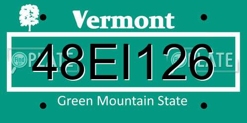 48EI126 Vermont License Plate