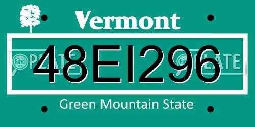 48EI296 Vermont License Plate