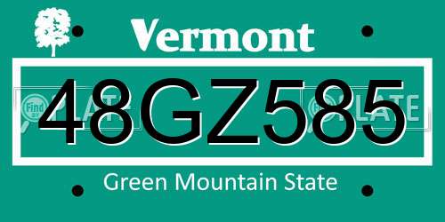 48GZ585 Vermont License Plate