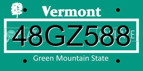 48GZ588 Vermont License Plate