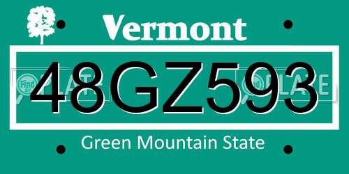 48GZ593 Vermont License Plate
