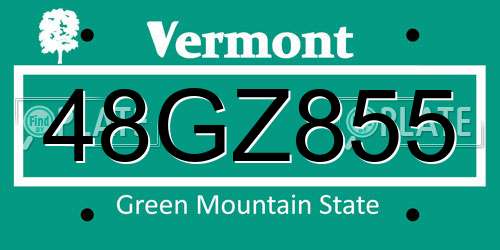 48GZ855 Vermont License Plate