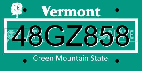 48GZ858 Vermont License Plate