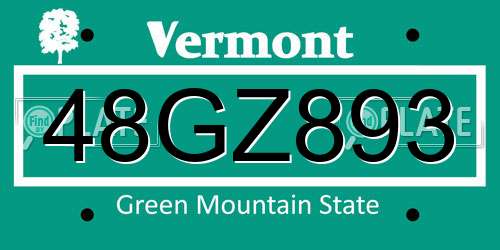 48GZ893 Vermont License Plate