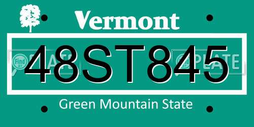 48ST845 Vermont License Plate