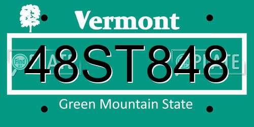 48ST848 Vermont License Plate