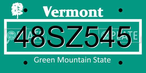 48SZ545 Vermont License Plate