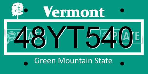 48YT540 Vermont License Plate