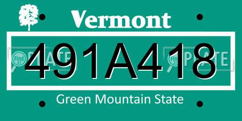 491A418 Vermont License Plate