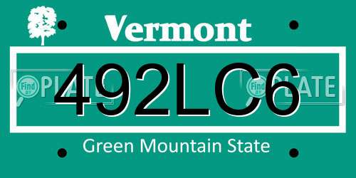 492LC6 Vermont License Plate