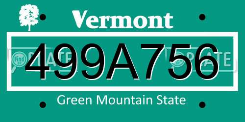 499A756 Vermont License Plate