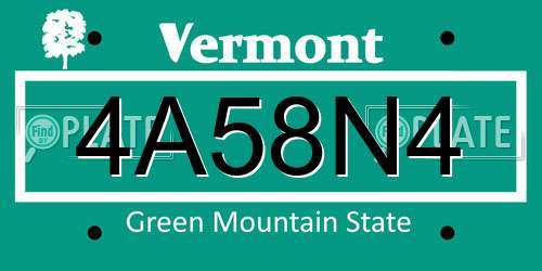 4A58N4 Vermont License Plate