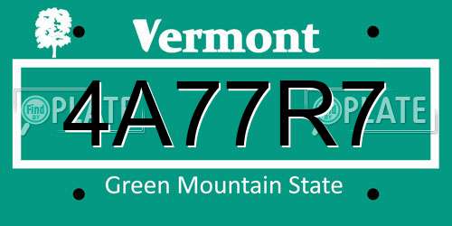 4A77R7 Vermont License Plate