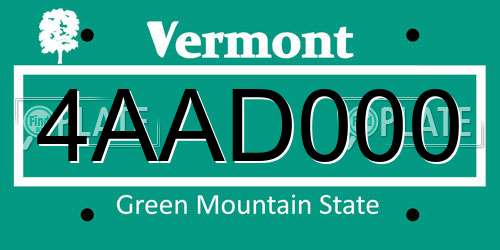 4AAD000 Vermont License Plate