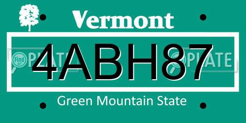 4ABH87 Vermont License Plate