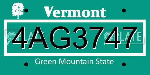 4AG3747 Vermont License Plate