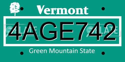 4AGE742 Vermont License Plate