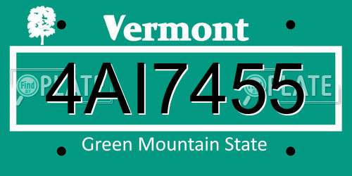 4AI7455 Vermont License Plate