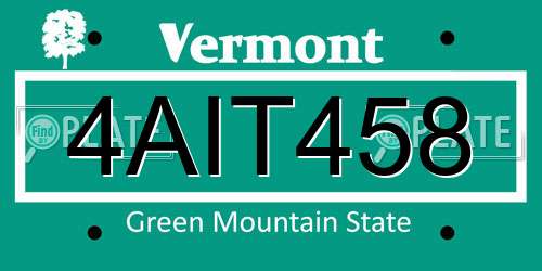 4AIT458 Vermont License Plate