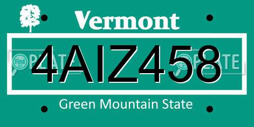 4AIZ458 Vermont License Plate
