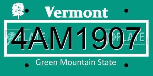 4AM1907 Vermont License Plate