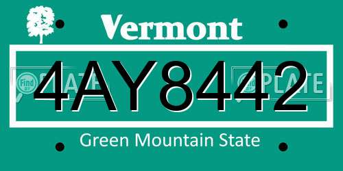 4AY8442 Vermont License Plate