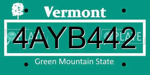 4AYB442 Vermont License Plate