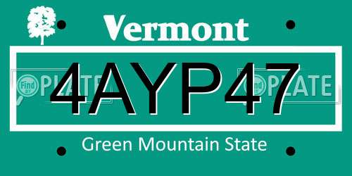 4AYP47 Vermont License Plate