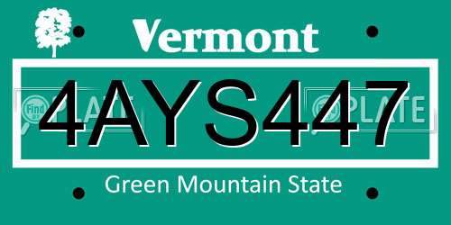 4AYS447 Vermont License Plate