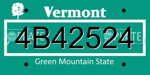 4B42524 Vermont License Plate