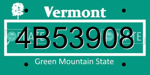 4B53908 Vermont License Plate