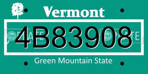 4B83908 Vermont License Plate