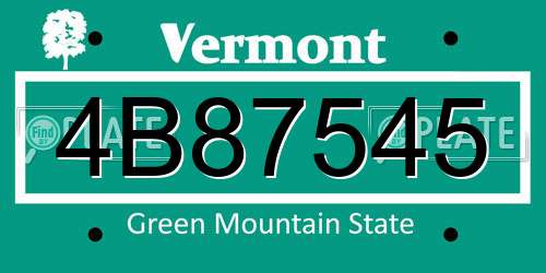 4B87545 Vermont License Plate