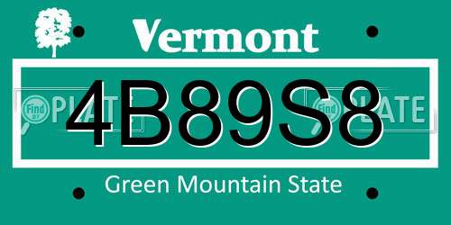 4B89S8 Vermont License Plate
