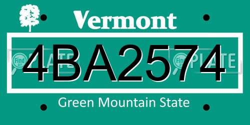 4BA2574 Vermont License Plate