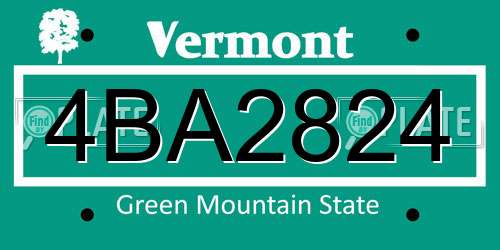 4BA2824 Vermont License Plate