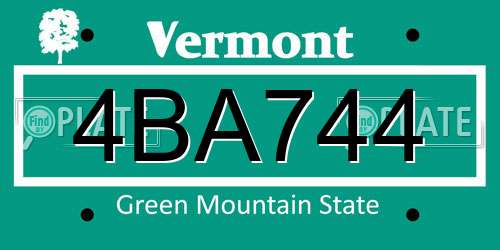 4BA744 Vermont License Plate