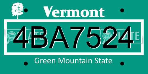 4BA7524 Vermont License Plate