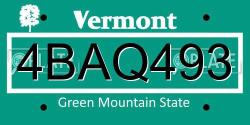 4BAQ493 Vermont License Plate