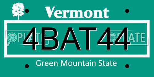 4BAT44 Vermont License Plate