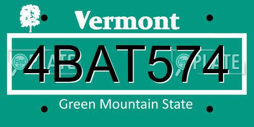 4BAT574 Vermont License Plate