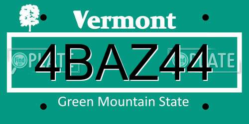 4BAZ44 Vermont License Plate