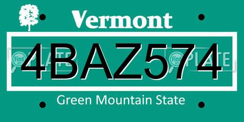 4BAZ574 Vermont License Plate