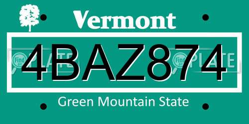 4BAZ874 Vermont License Plate