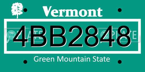 4BB2848 Vermont License Plate